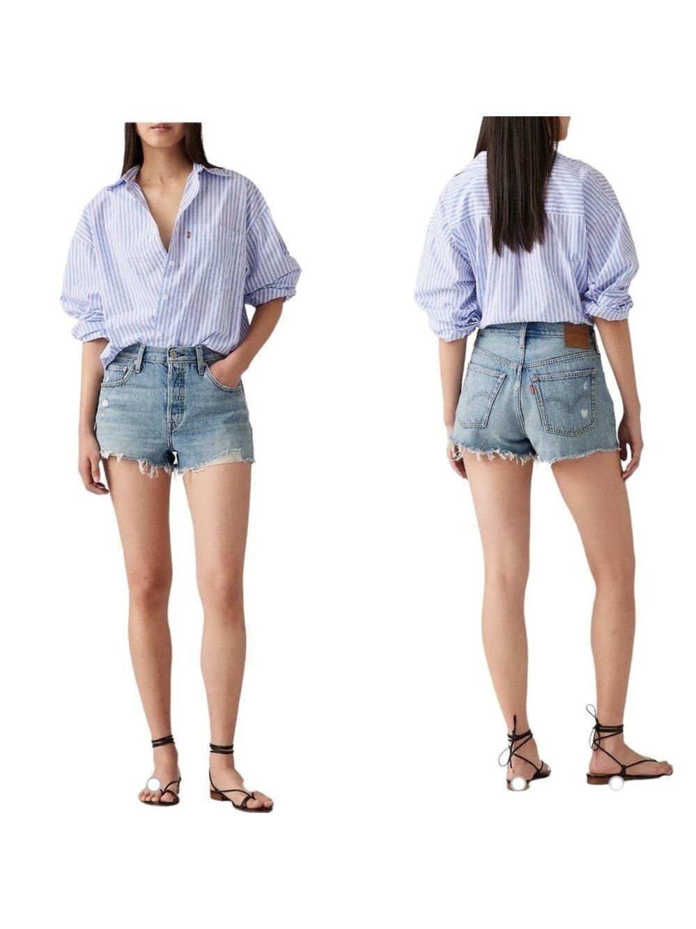 Levi’s 501 Women’s Ripped Cut-Off Jean Shorts, High Rise, 100% Cotton, Size 29,